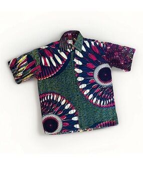 NWOT Vegalo Fashion Shirt Large Made in Ghana African Wax Print Ankara Dashiki